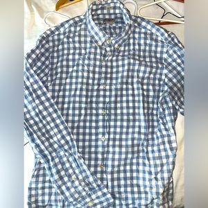 J crew light blue gingham cotton long sleeve button up